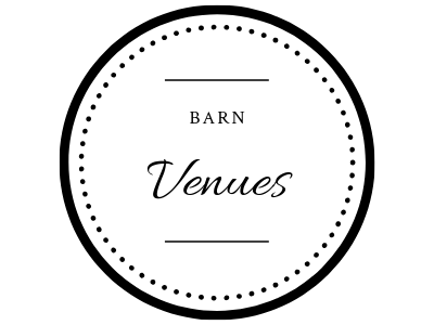 Circular black-and-white logo reading “Barn Venues” with dotted border and thin horizontal lines