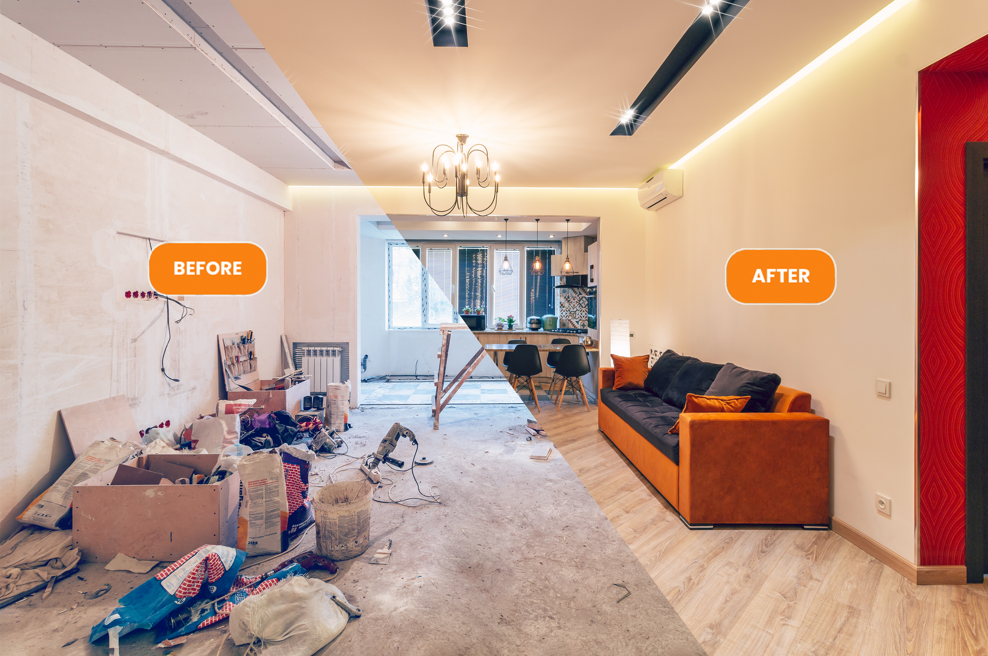 Before and After Remodel Split Image Before and After Remodel Split Image