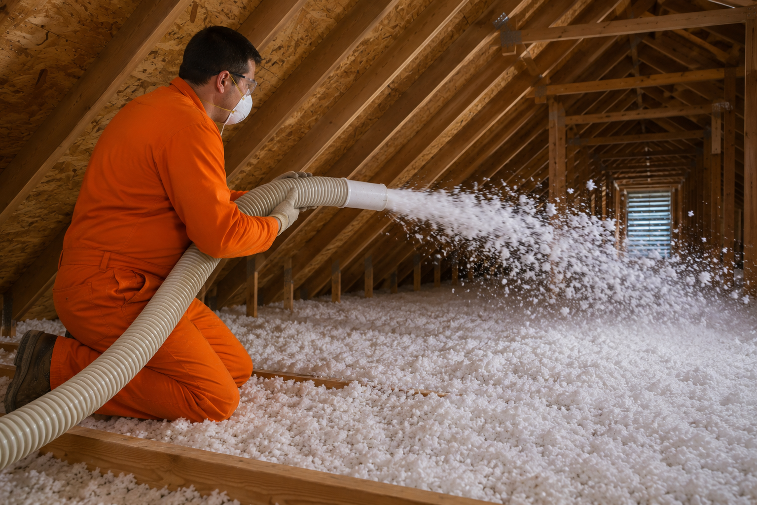 Man Blowing Blown-in Insulation
