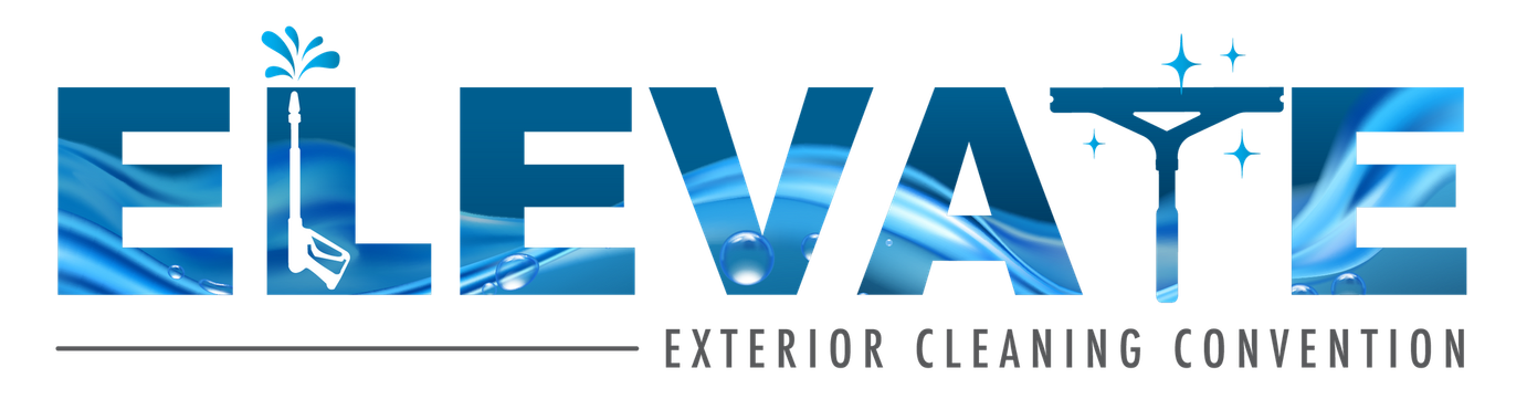 Elevate Exterior Cleaning Convention logo in blue and gray with a sparkling roofline icon