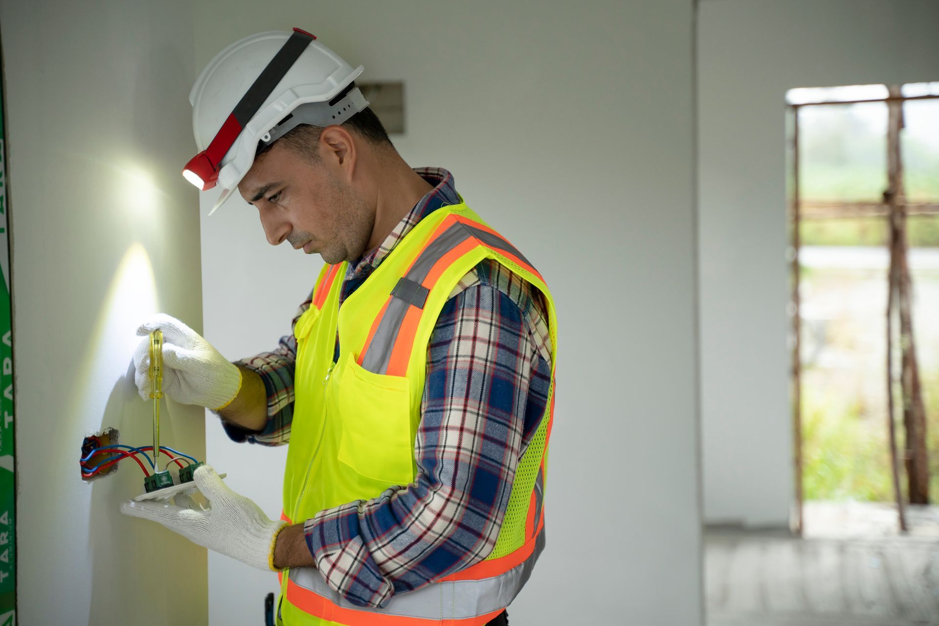 An electrician is preparing the installation of electrical wiring.