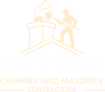 Light beige chimney and masony contractors logo with worker silhouette and chimney icon