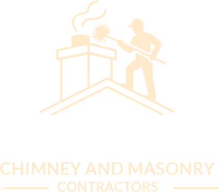Light beige chimney and masony contractors logo with worker silhouette and chimney icon