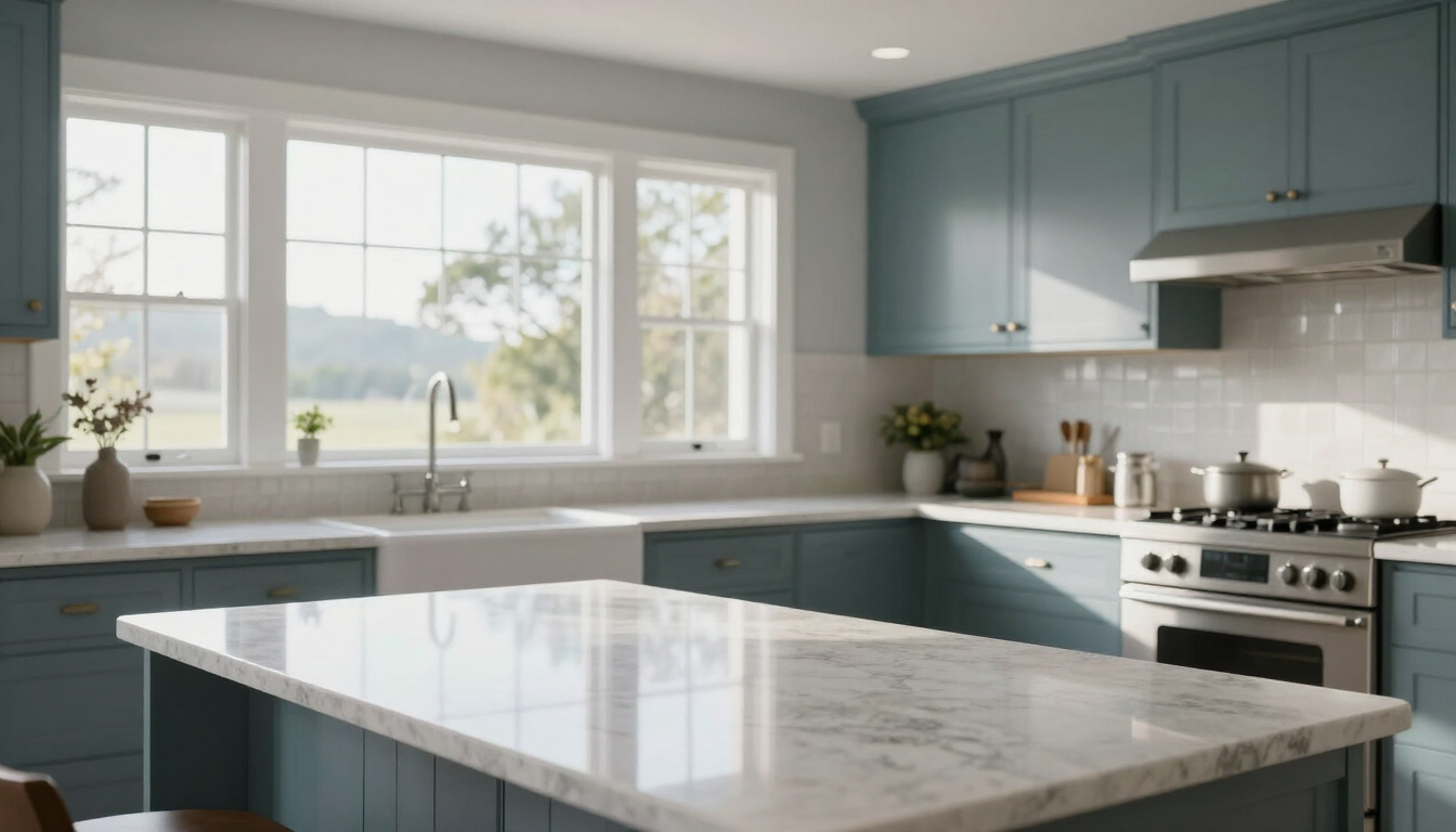 Freshly deep-cleaned kitchen interior in a Central Coast home with sunlit, spotless benchtops.