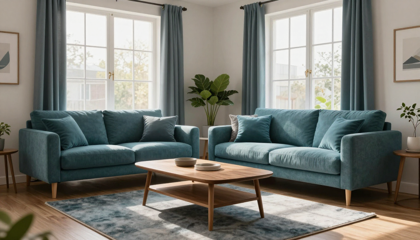 Calm tidy living room interior with soft natural light