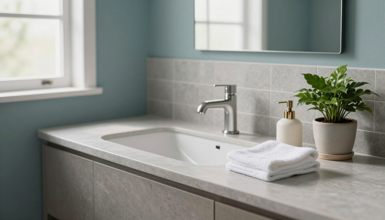 Fresh clean bathroom counter with soft natural light