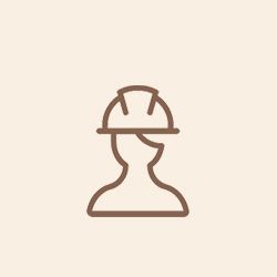 a line icon of a man wearing a hard hat .