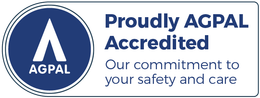 AGPAL accreditation badge, featuring a blue circular logo with a white