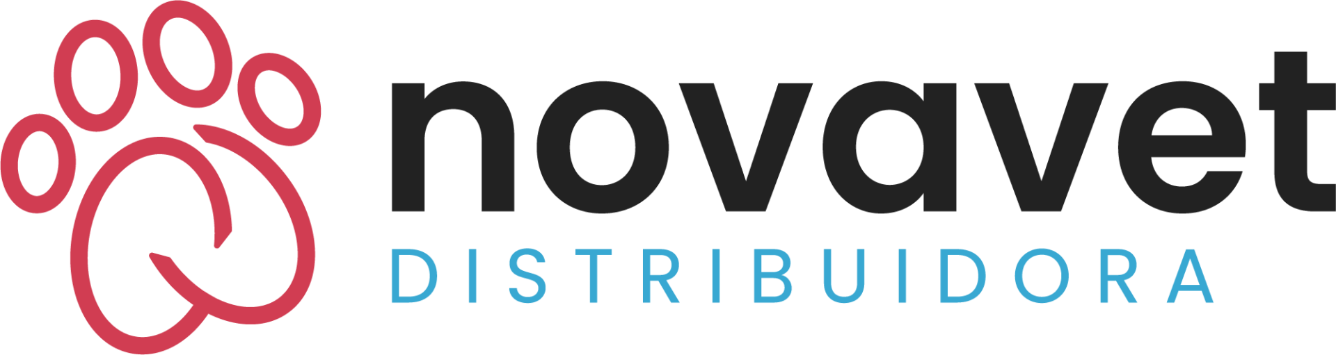 O logotipo da novavet distribuidora tem uma pegada de pata.