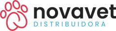 O logotipo da novavet distribuidora tem uma pegada de pata.