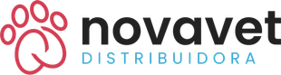 O logotipo da novavet distribuidora tem uma pegada de pata.