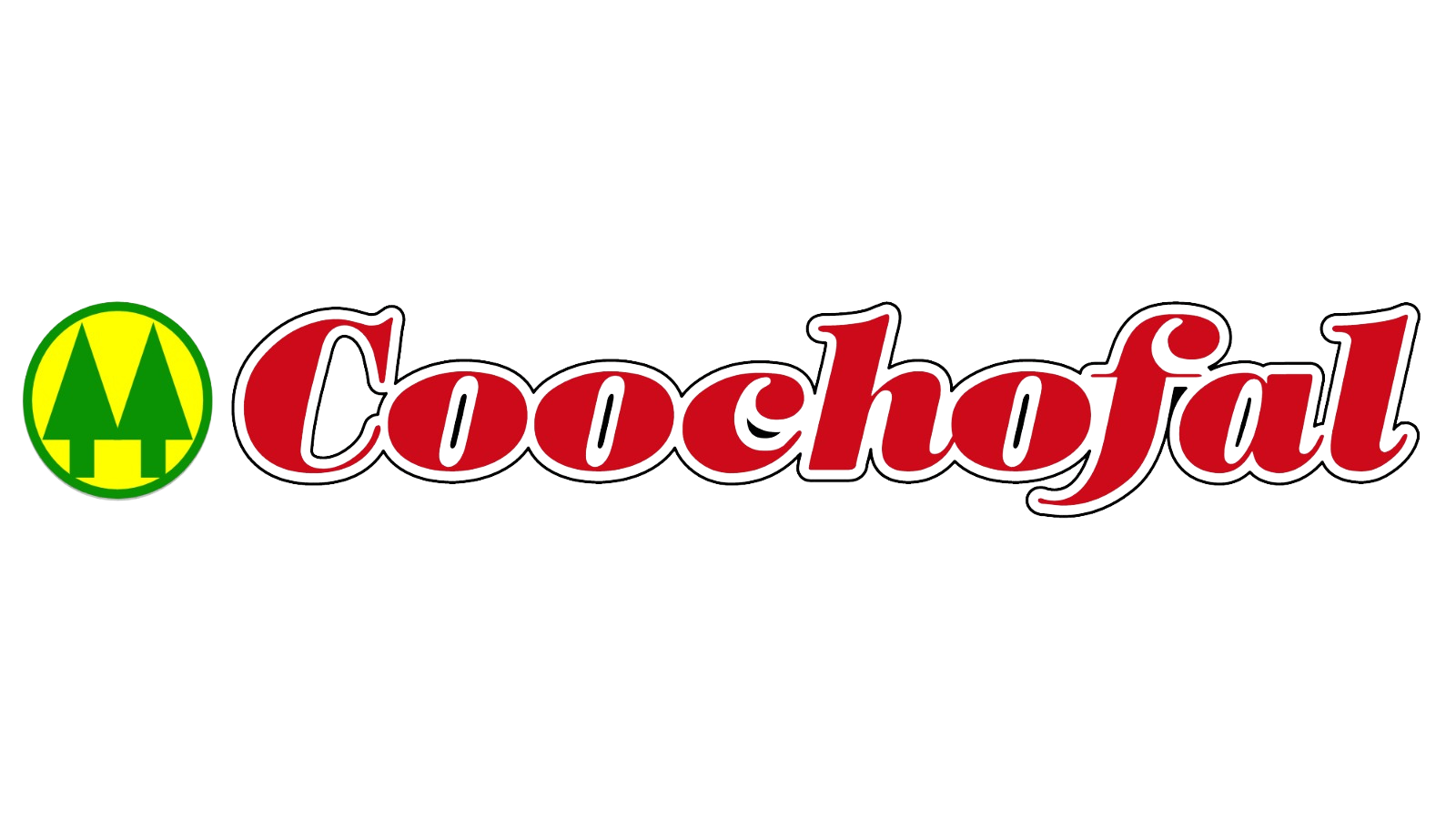 Un logotipo rojo y verde para coochofal con un círculo verde.