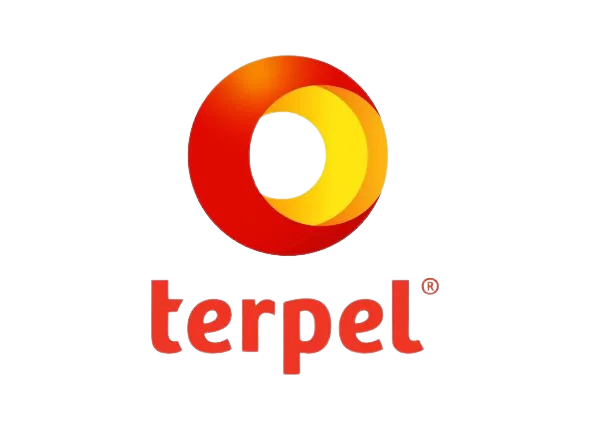 Un logotipo de terpel rojo y amarillo sobre un fondo blanco.