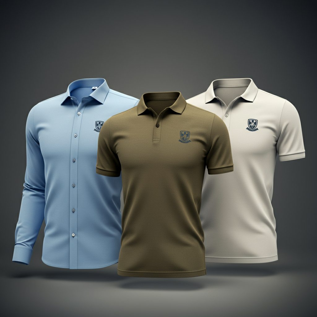 Three men 's shirts including a polo shirt and a blue shirt