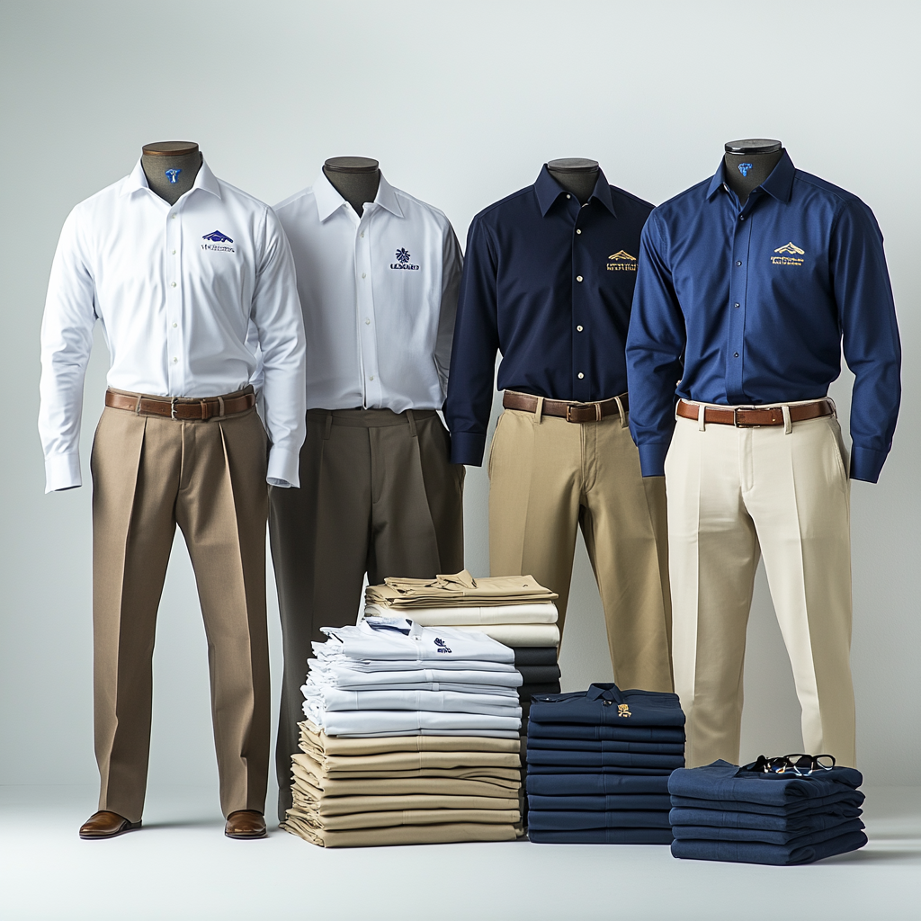 Un grupo de maniquíes que llevan diferentes camisas y pantalones.