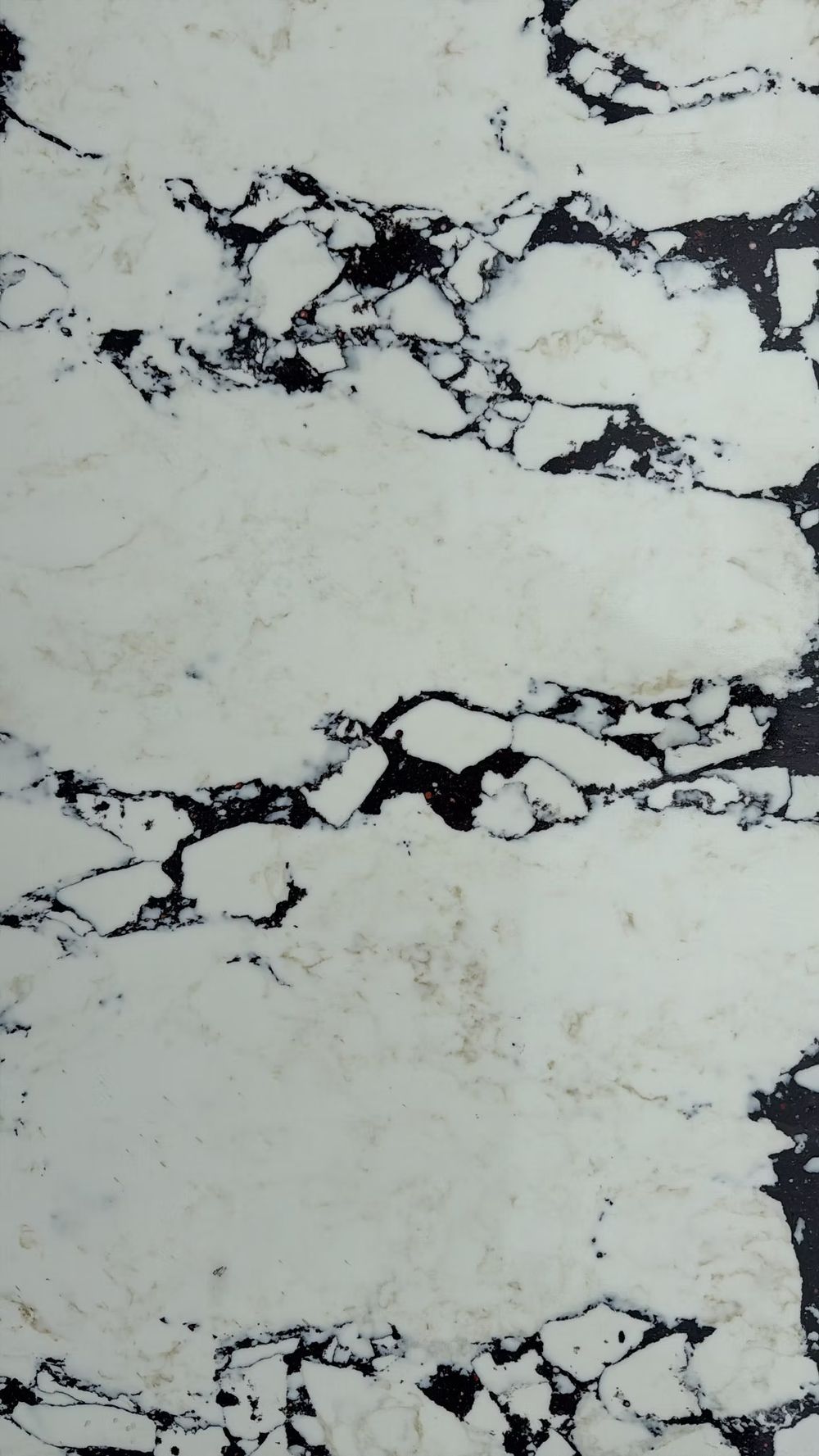 White marble-like surface with dark gray veining and cracks
