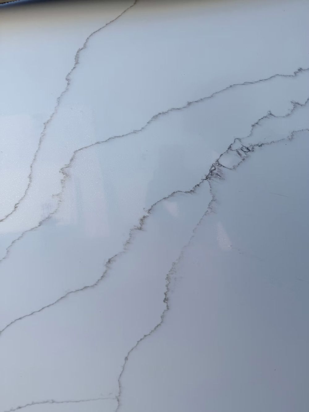 Pale gray marble surface with thin, dark veining across the stone.