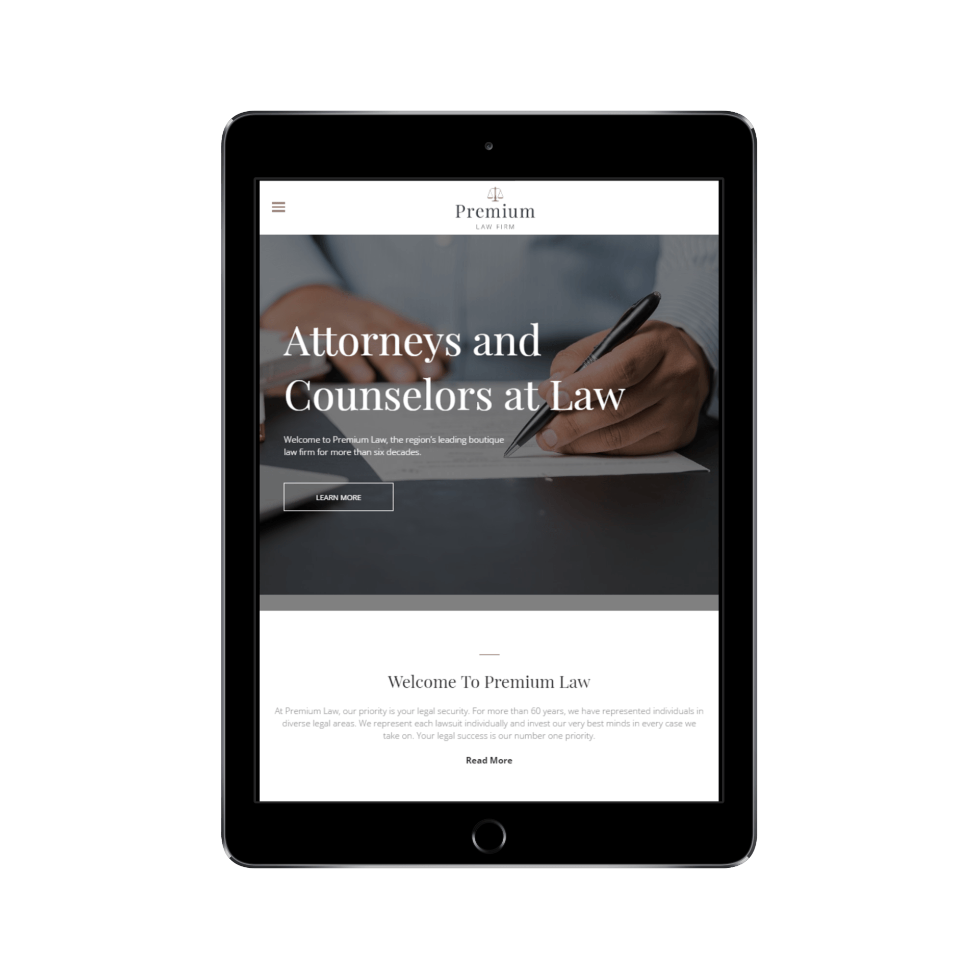 Boutique Law Firm Tablet/iPad View
