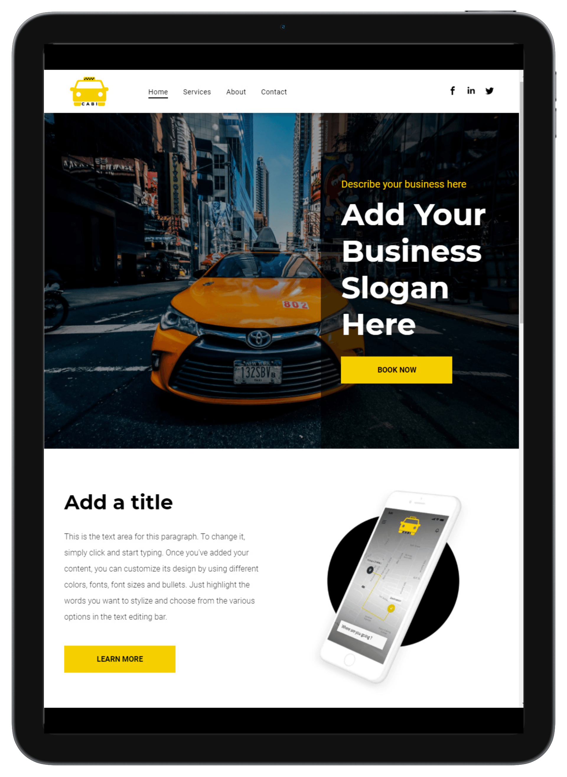 Cab Service Tablet/iPad View