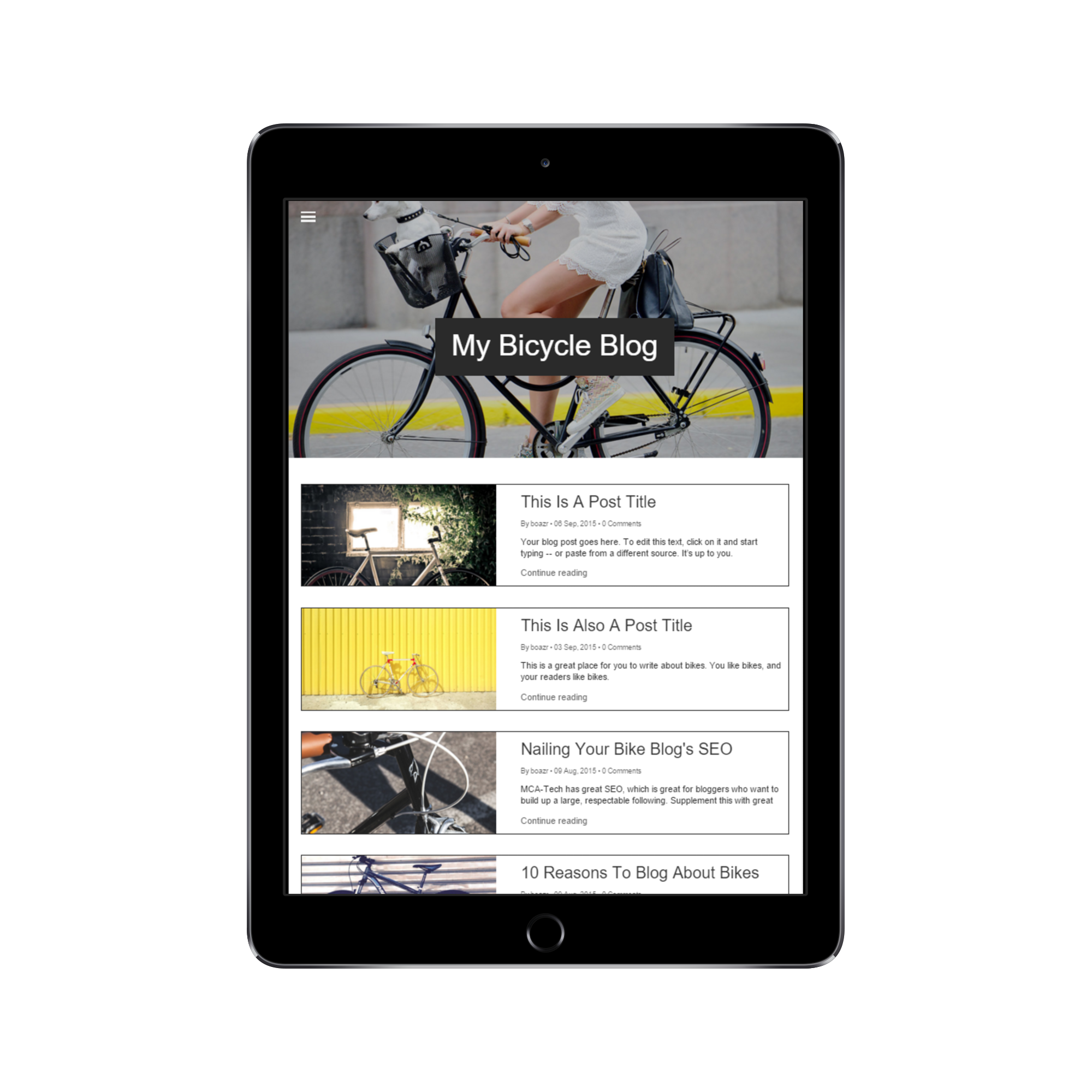 My Bicycle Blog Tablet/iPad View