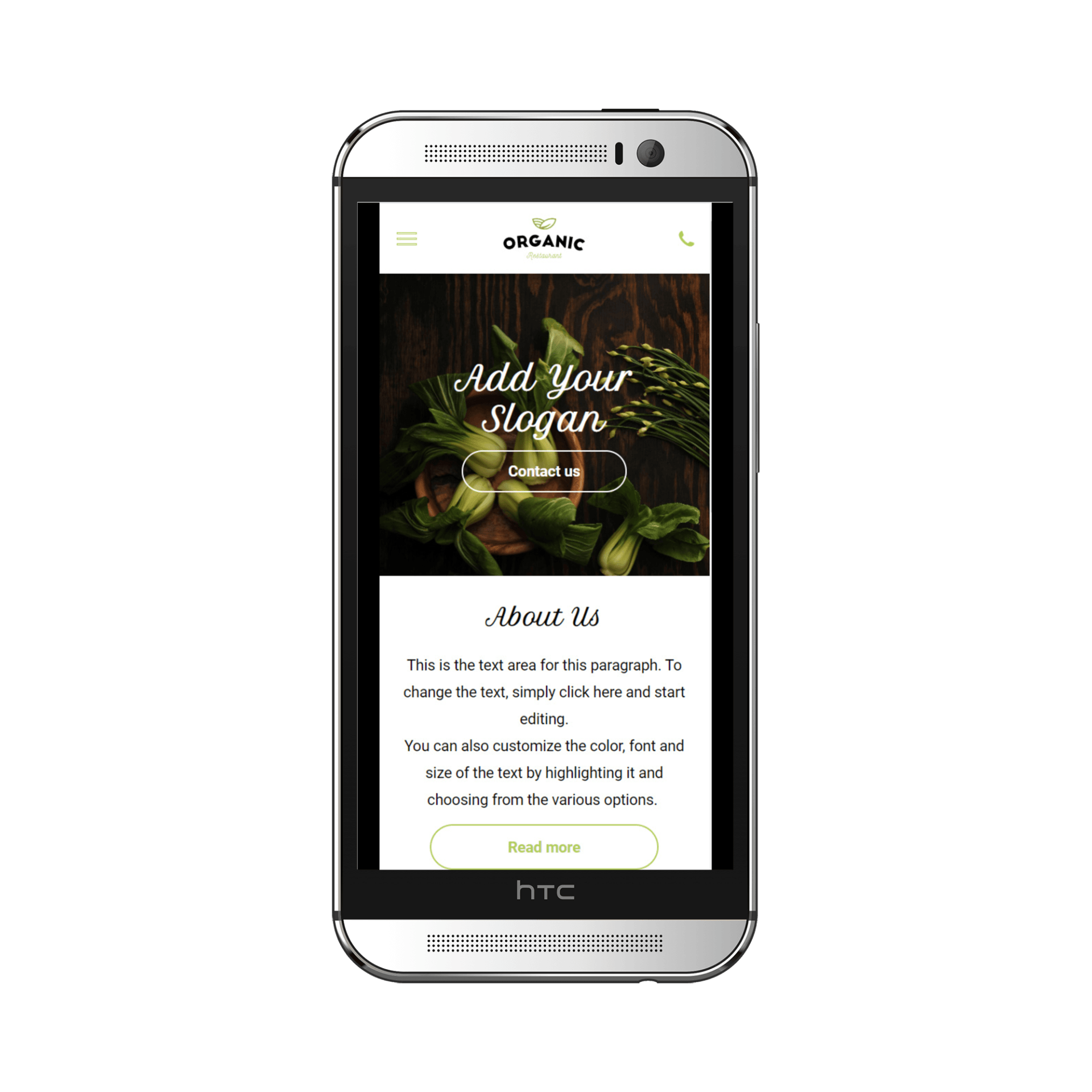 Organic Restaurant Mobile View