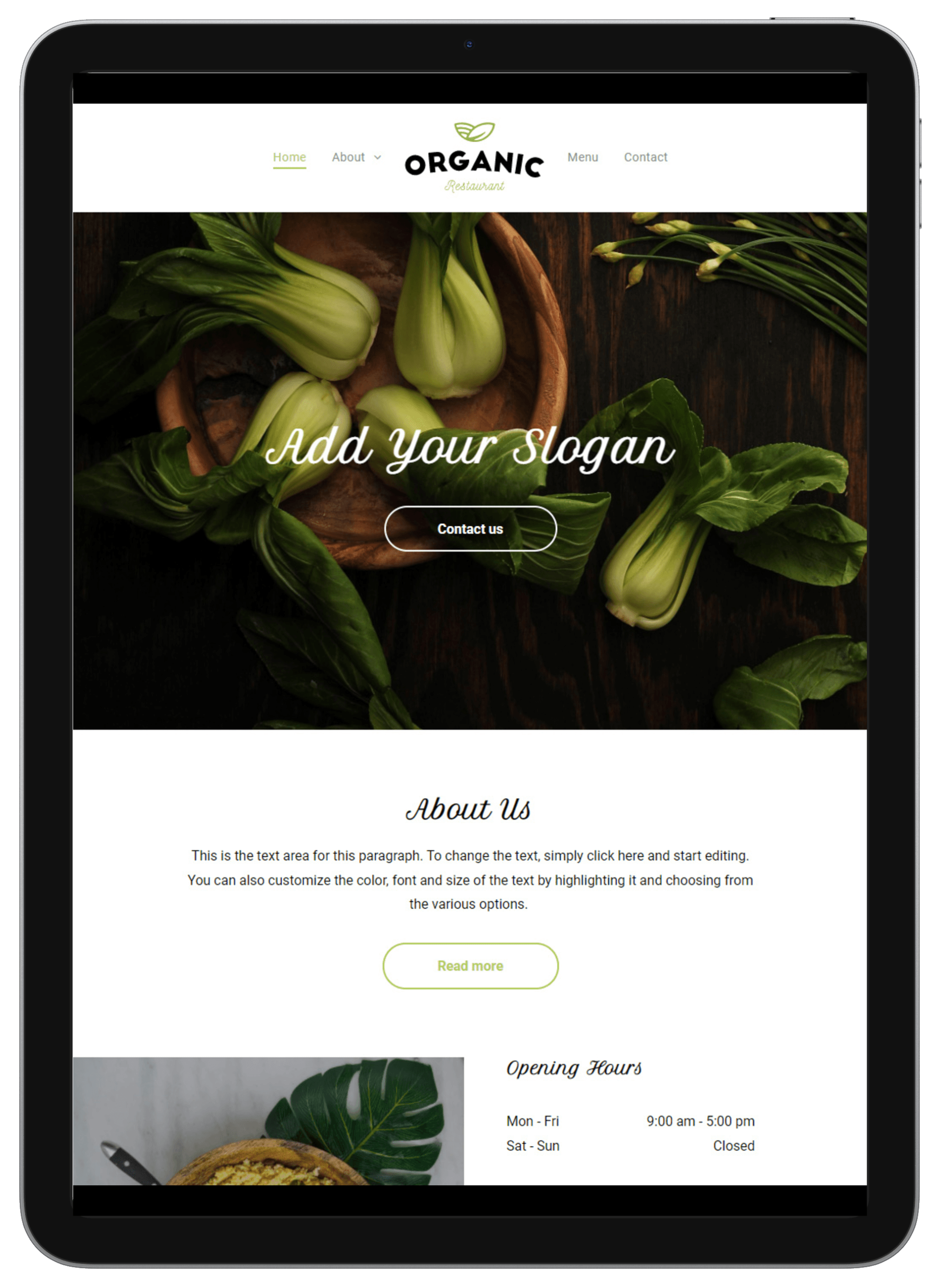 Organic Restaurant Tablet/iPad View