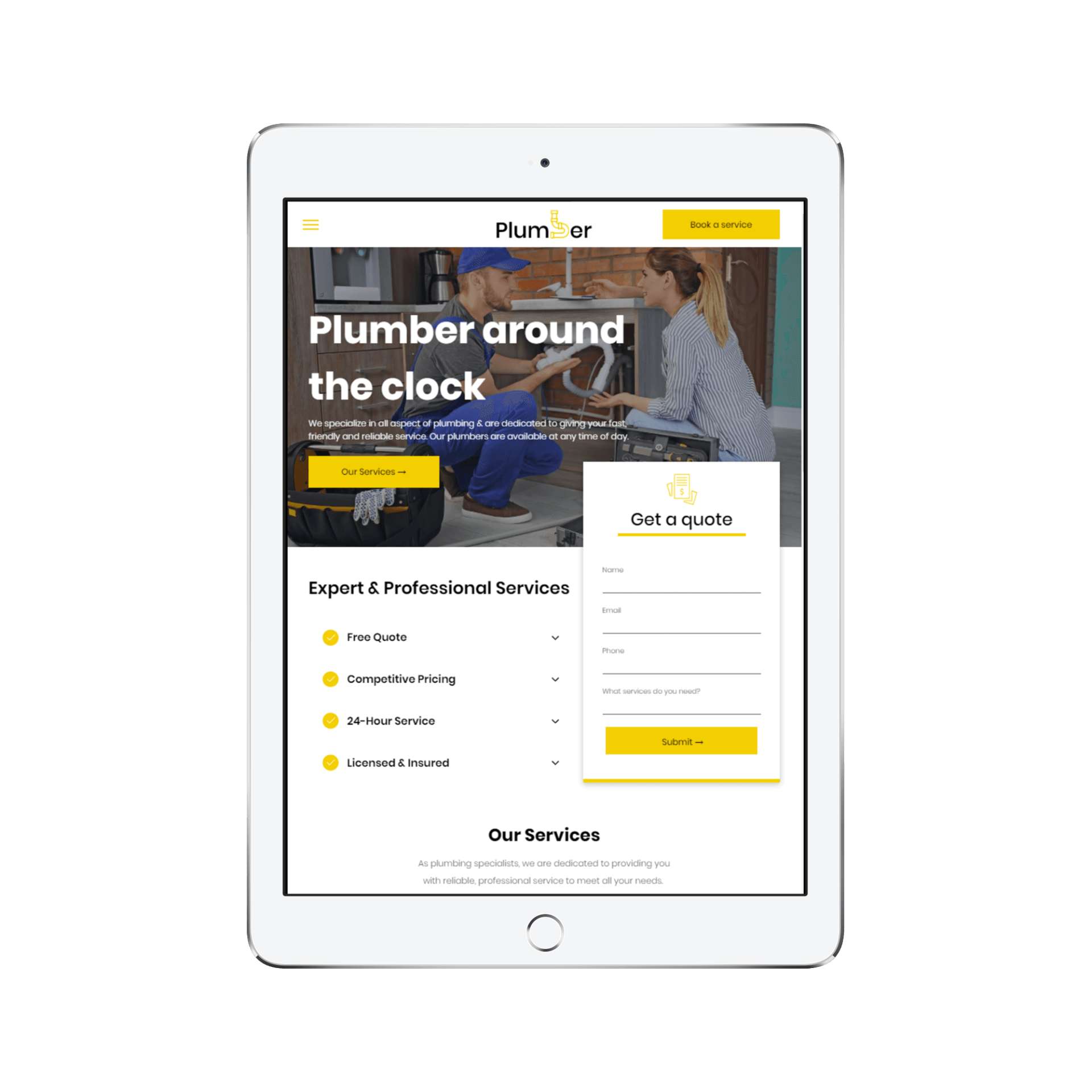 Plumber Template Tablet/iPad View