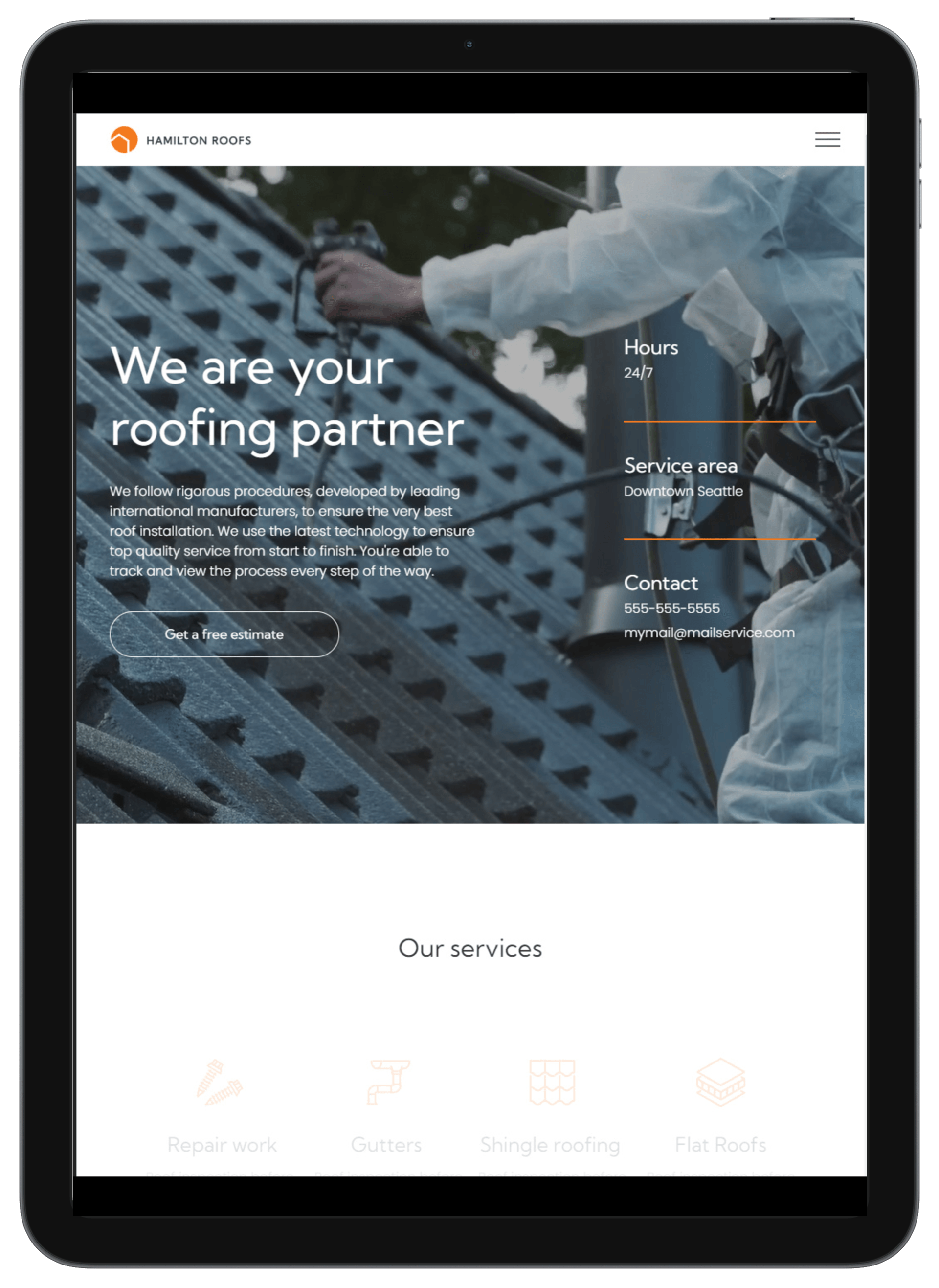 Roofing Company Tablet/iPad View
