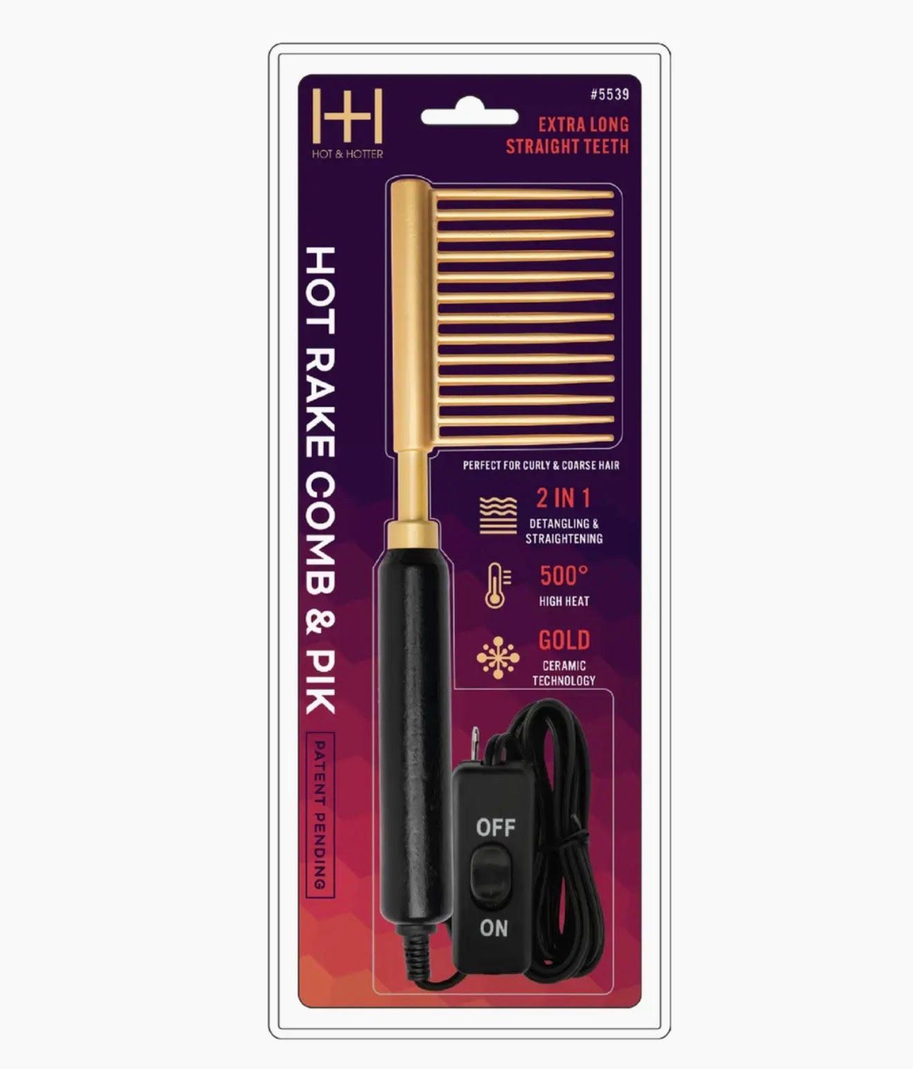 Hot and Hotter Extra Long Straight Teeth Hot Rake Comb & Pik