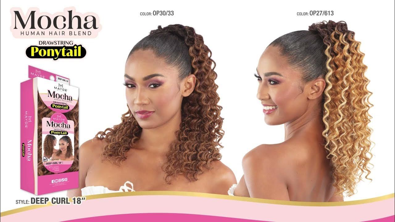 MAYDE Mocha Human Hair Blend Drawstring Ponytail Deep Curl 18