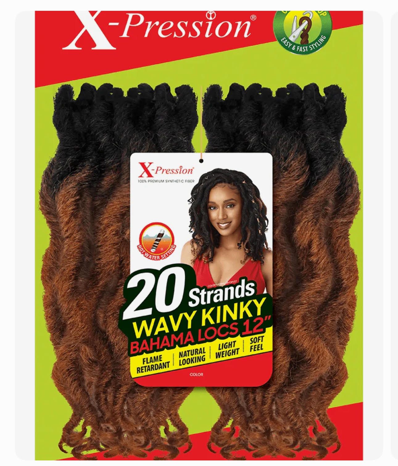 X-Pression 20 Strands Wavy Kinky Bahama Locs 12
