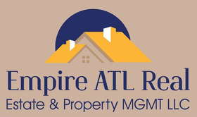 Empire ATL Real Estate & Property MGMT INC Empire ATL Real Estate & Property MGMT LLC logo with navy text and house graphic in blue, gold, and beige