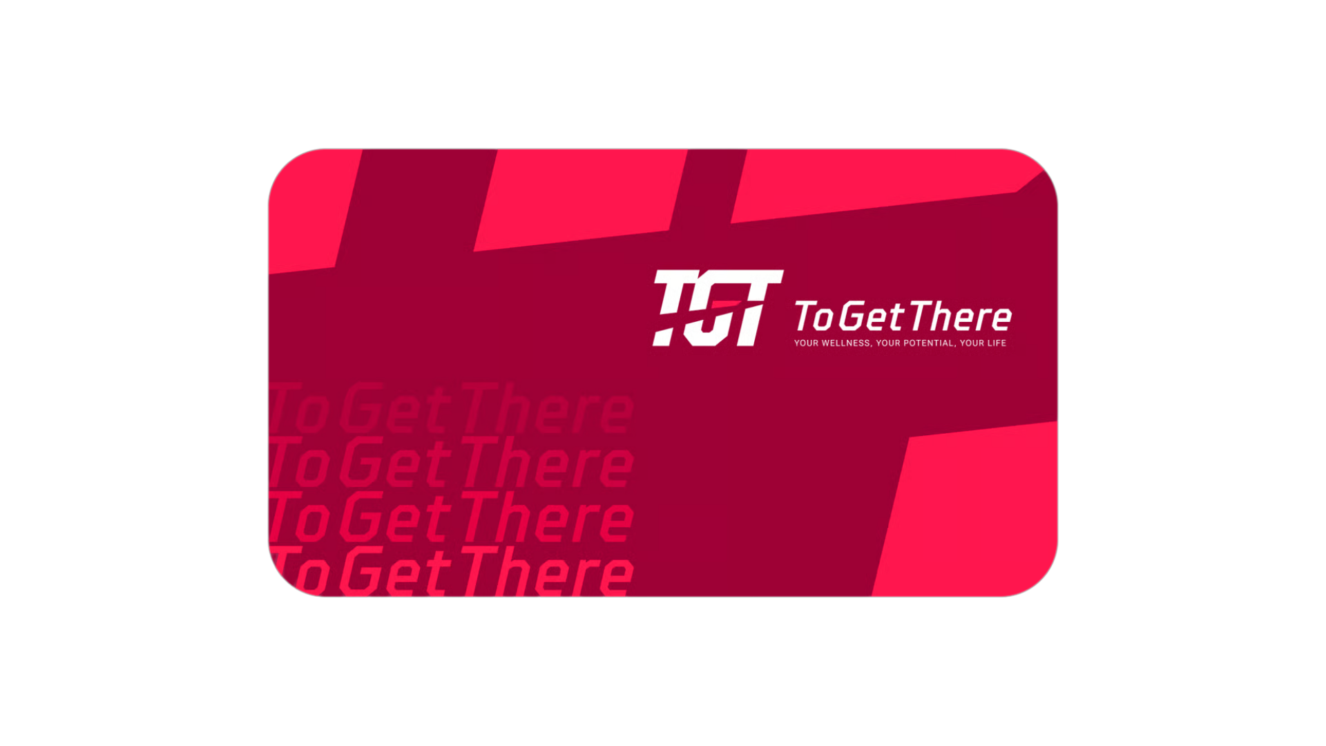Un biglietto rettangolare nei toni del rosa e del rosso con il logo TGT bianco e la scritta 