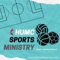 HUMC Sports Ministry logo on teal background with stylized sports balls and “Invite. Inspire. Involve.”
