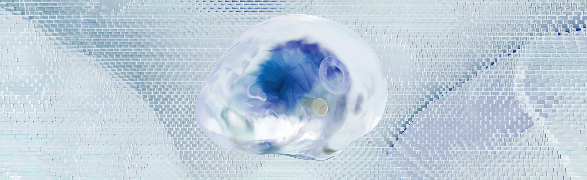 A close up of a blue sphere on a white surface