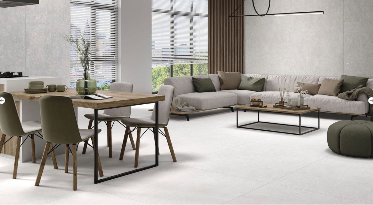 Light colour floor tiles 750 x 750 to open up and lighten