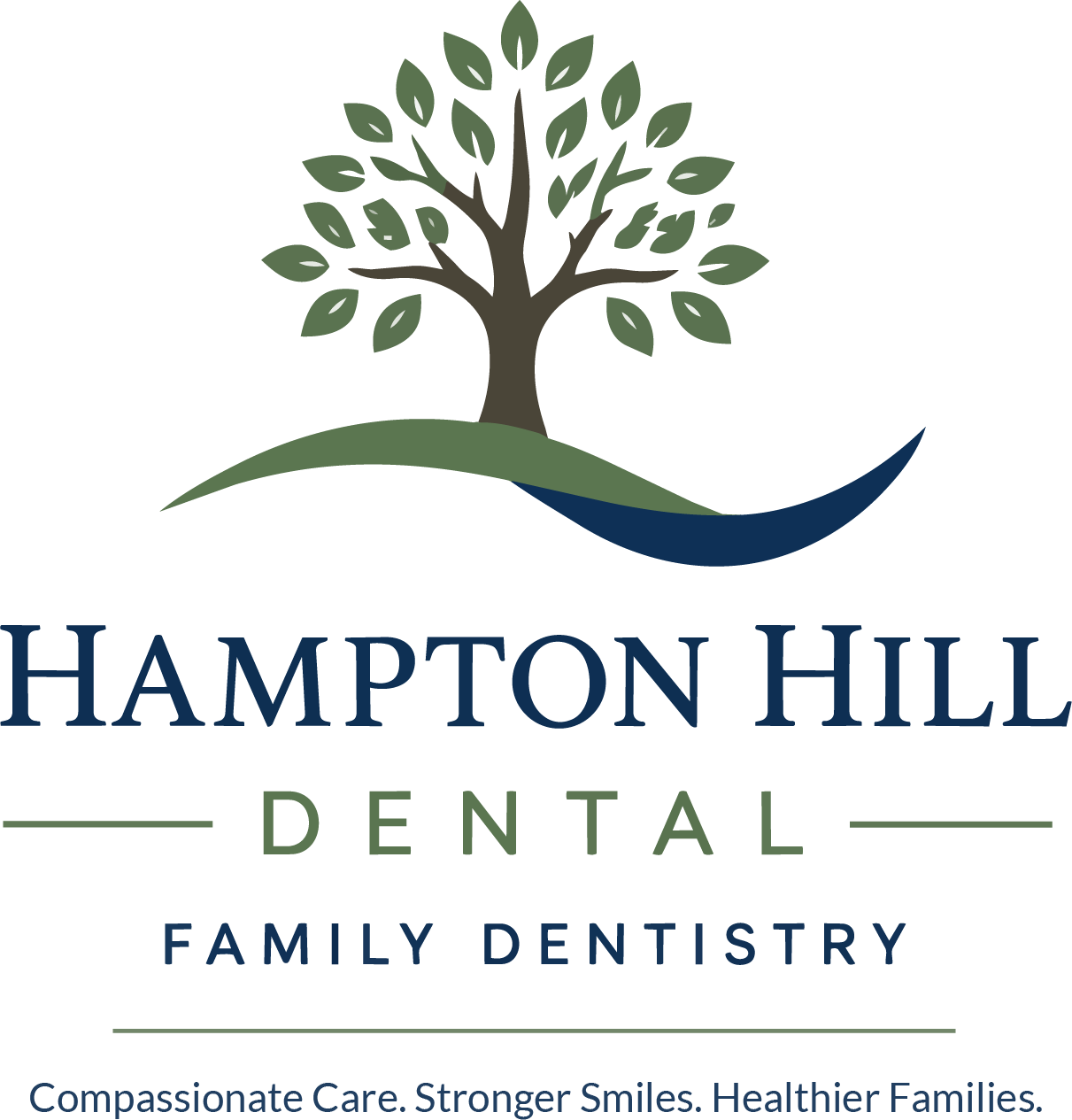 Hampton Hill Dental logo with stylized tree, green and blue wave, and tagline Family Dentistry