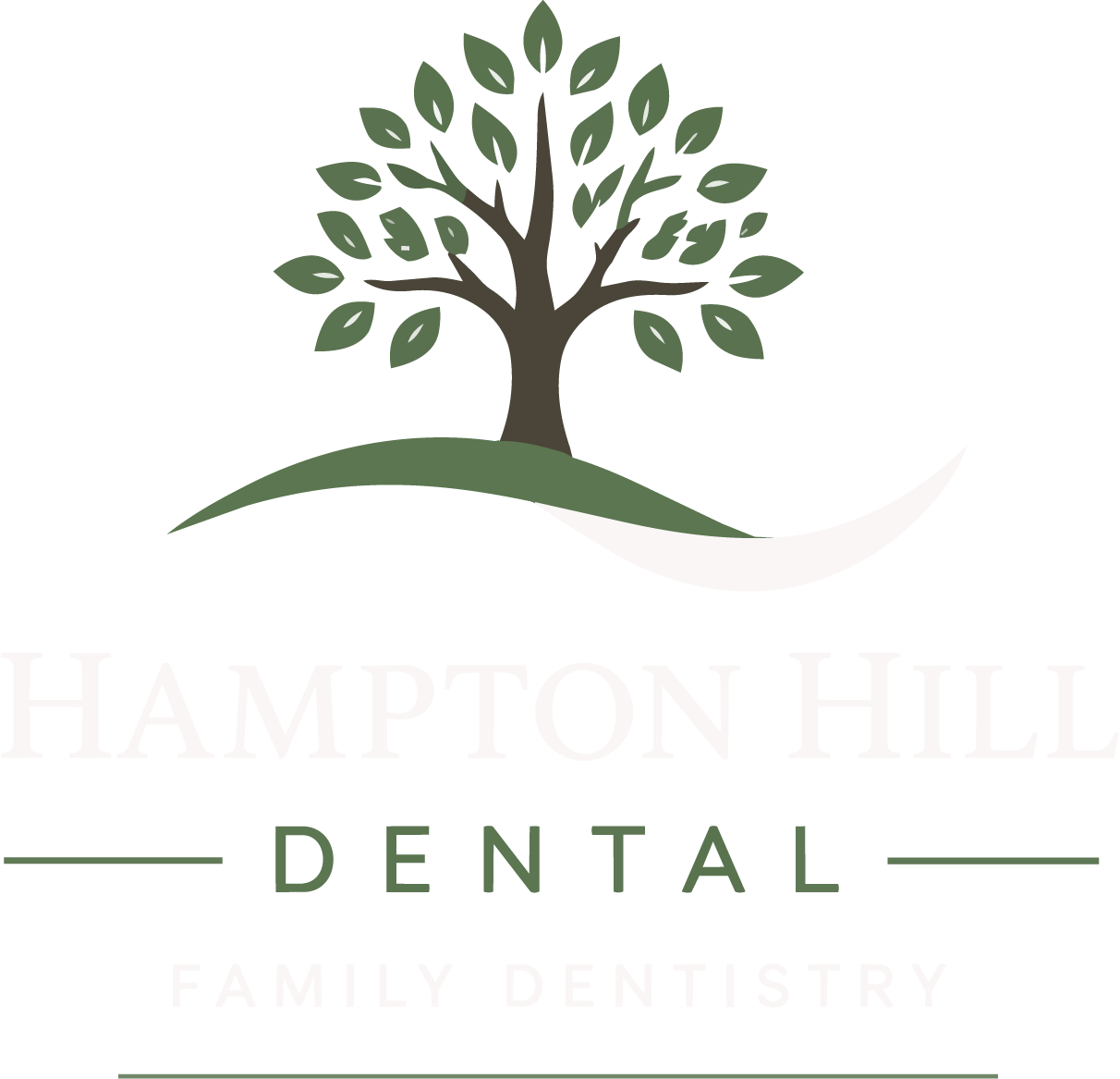 Hampton Hill Dental logo with green tree and curved leaf over text 