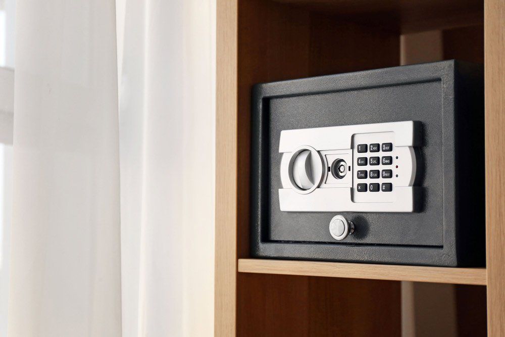 Small Modern Safe on Shelf — Lake Macquarie Mobile Locksmiths in Belmont, NSW