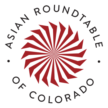 Logo for Asian Roundtable of Colorado with a red circular pinwheel design and black text on white background