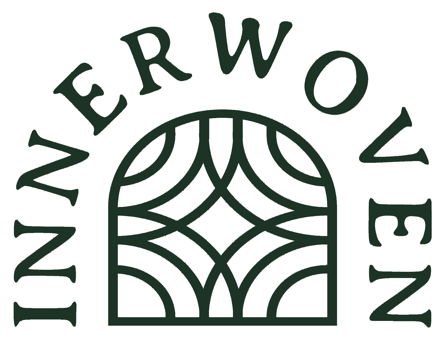 Innerwoven logo with arched woven pattern and circular text on white background