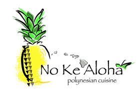 No Ke Aloha Polynesian cuisine logo with a green pineapple and black text