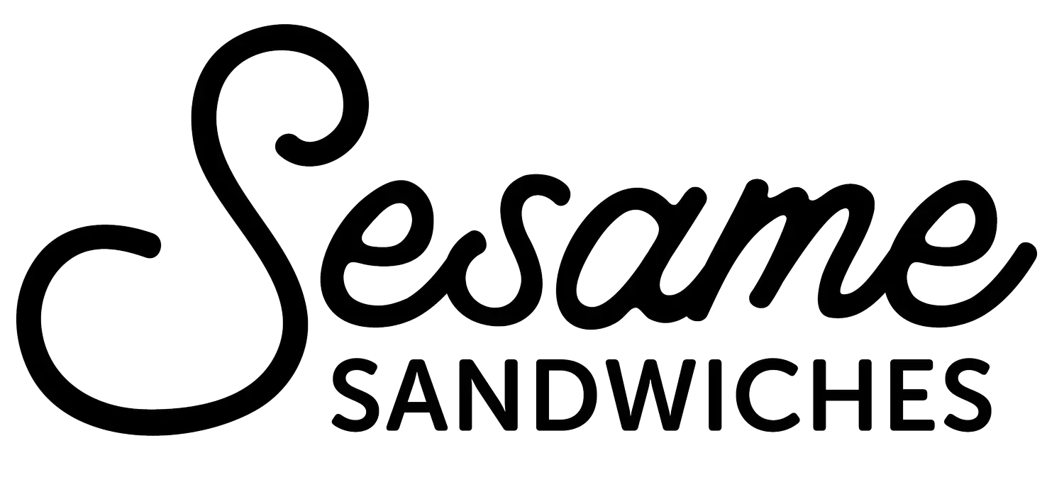 Sesame Sandwiches logo in black script and block text on a white background