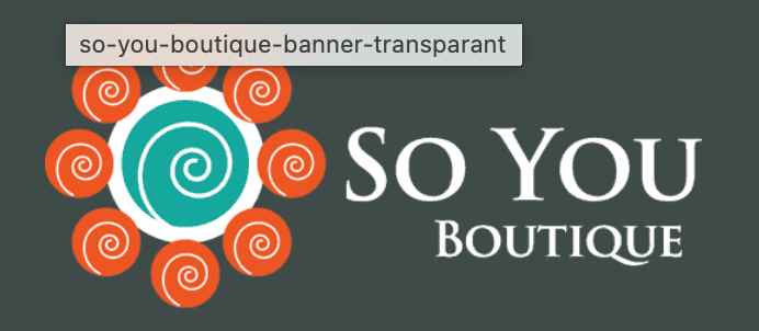 So You Boutique logo with teal and orange floral spiral icon on a dark gray background