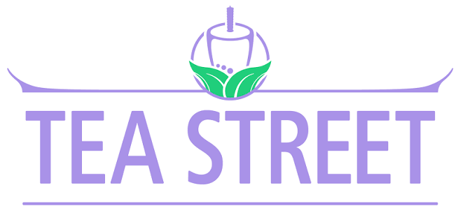 Purple Tea Street logo with a teacup and green leaves above the text.
