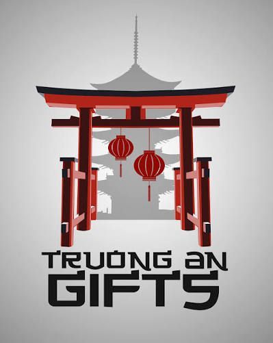 Truong An Gifts logo with red torii gate and hanging lanterns on a gray background