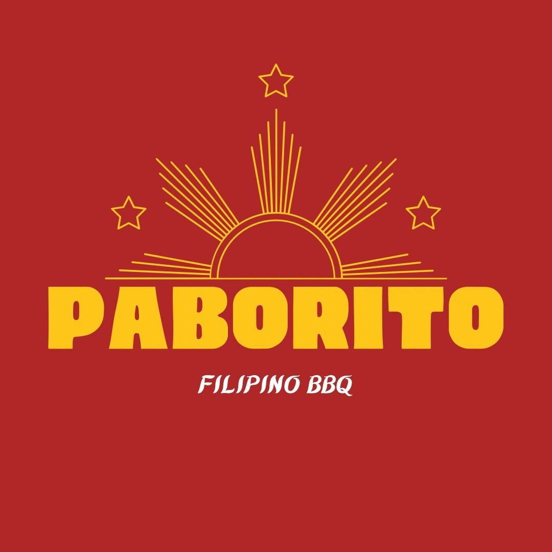 Logo for Paborito Filipino BBQ, featuring a stylized sunburst design and text on a red background.