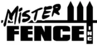 Logo for Mister Fence, Inc. with black text and fence picket design.