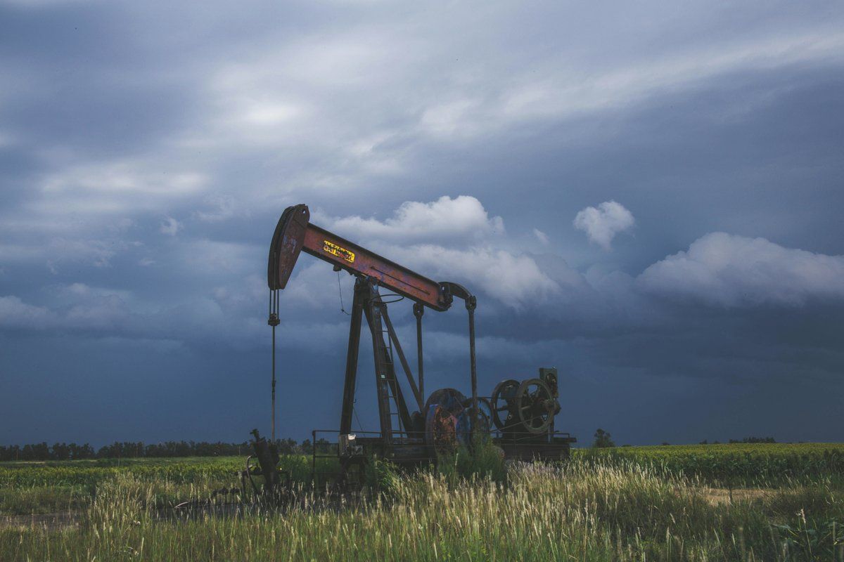 Pump jack on a stormy day