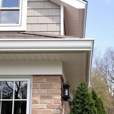 A brick house with with white soffits installed and a black lantern on the right corner.